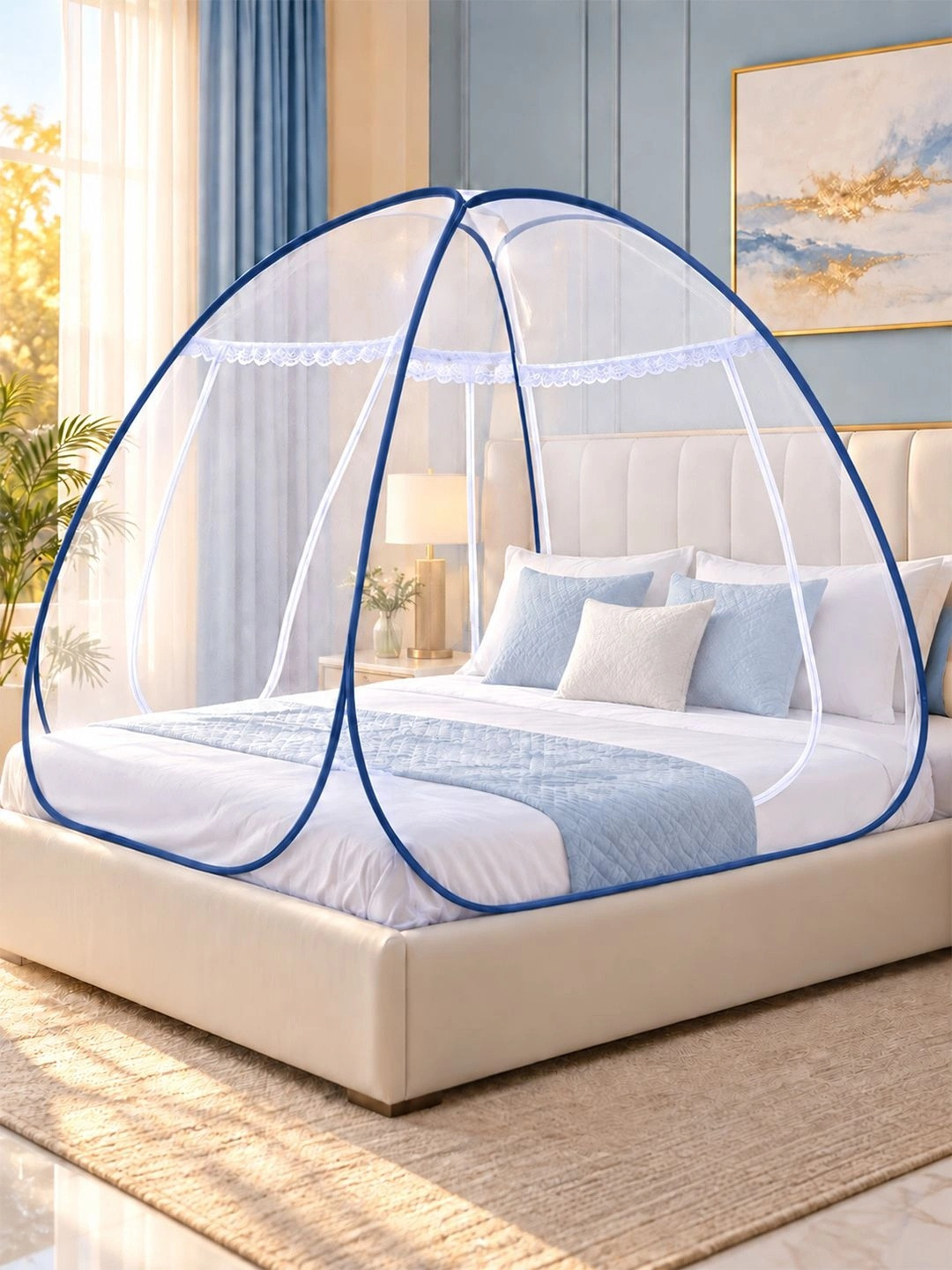Kuber Industries Blue & White Folding King Size Tent Mosquito Net