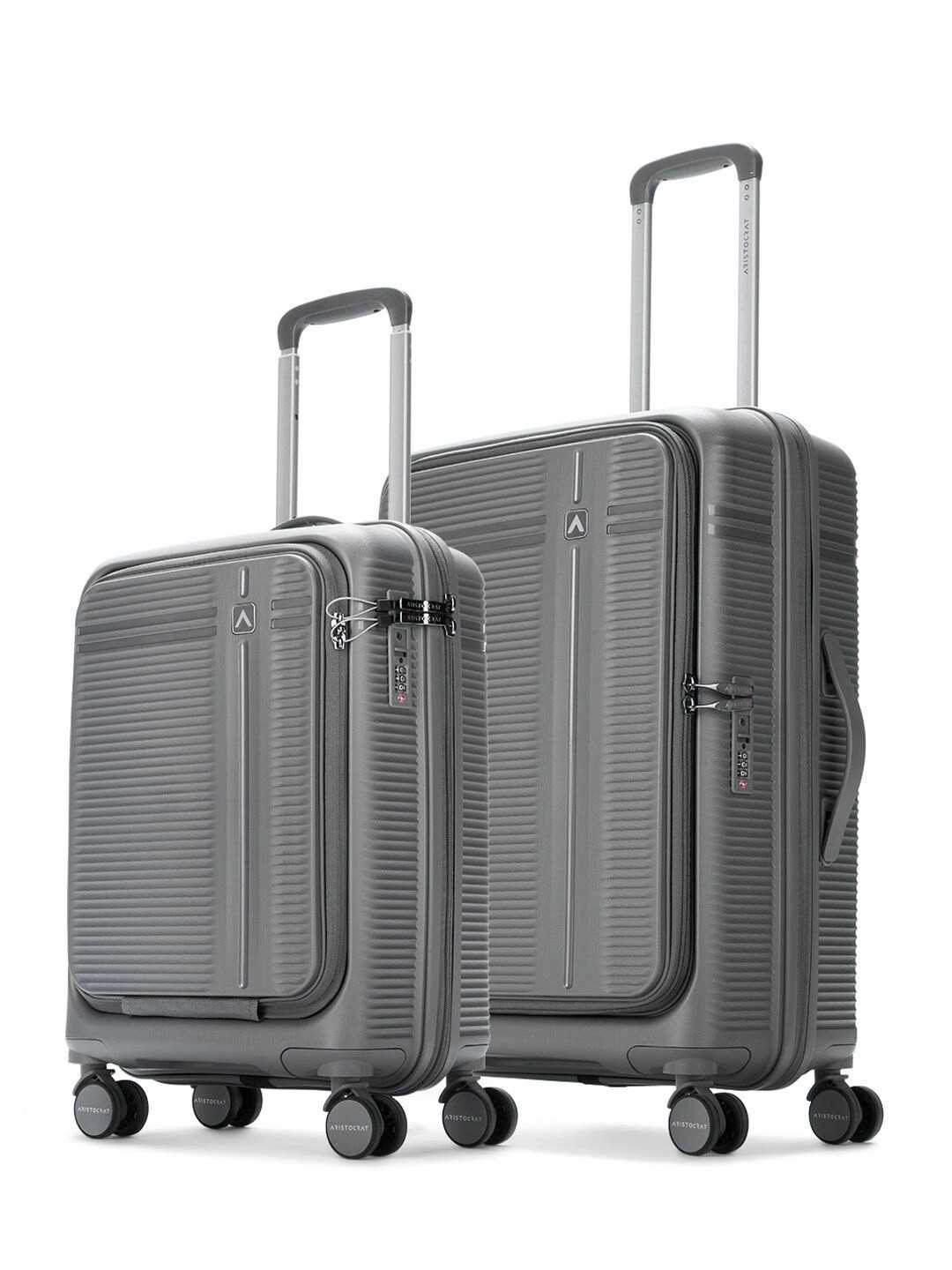 Aristocrat Unisex Solana Grey Set of 2 S+M Hard Luggage 53, 65cm Check-in Trolley Bag
