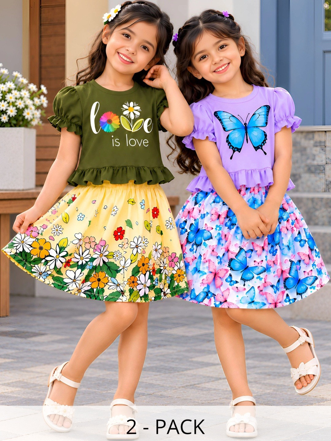 PY PINKYOU Girls Printed Top with Skirt