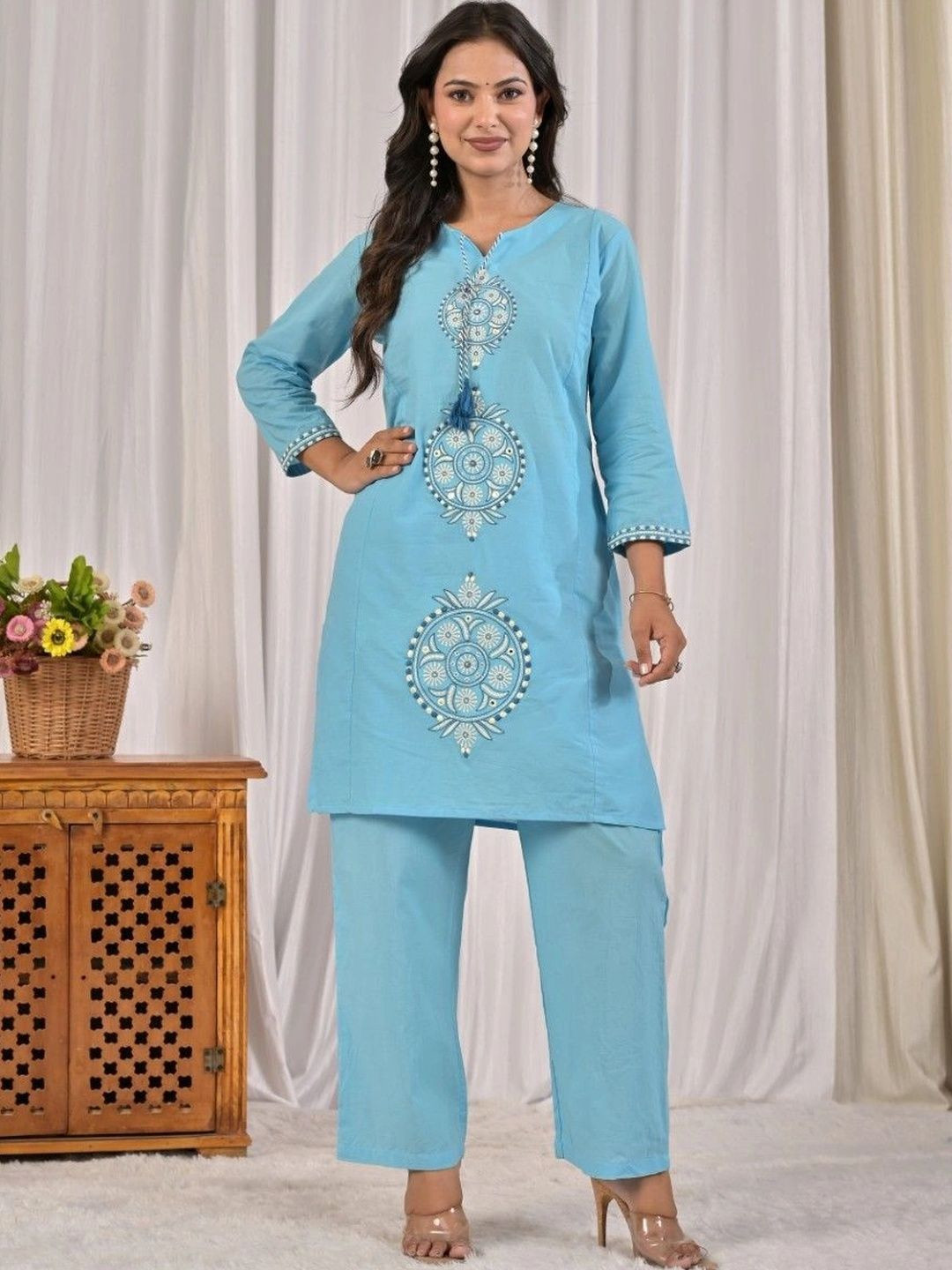 Yashee Cotton Embroidered Tunic with Palazzos Co Ords