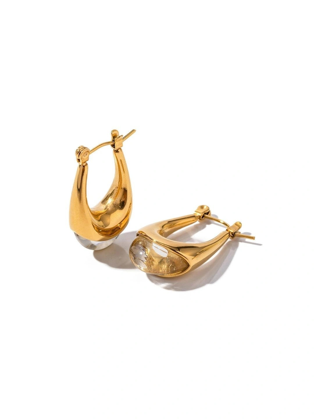 DIVING SWAN Women 18K Thick Gold Plated Meera Tear Drop Loop Earrings
