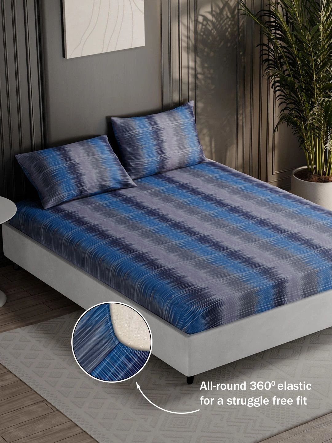 BLISSHOME Blue 150 TC King Bedsheet with 2 Pillow Covers