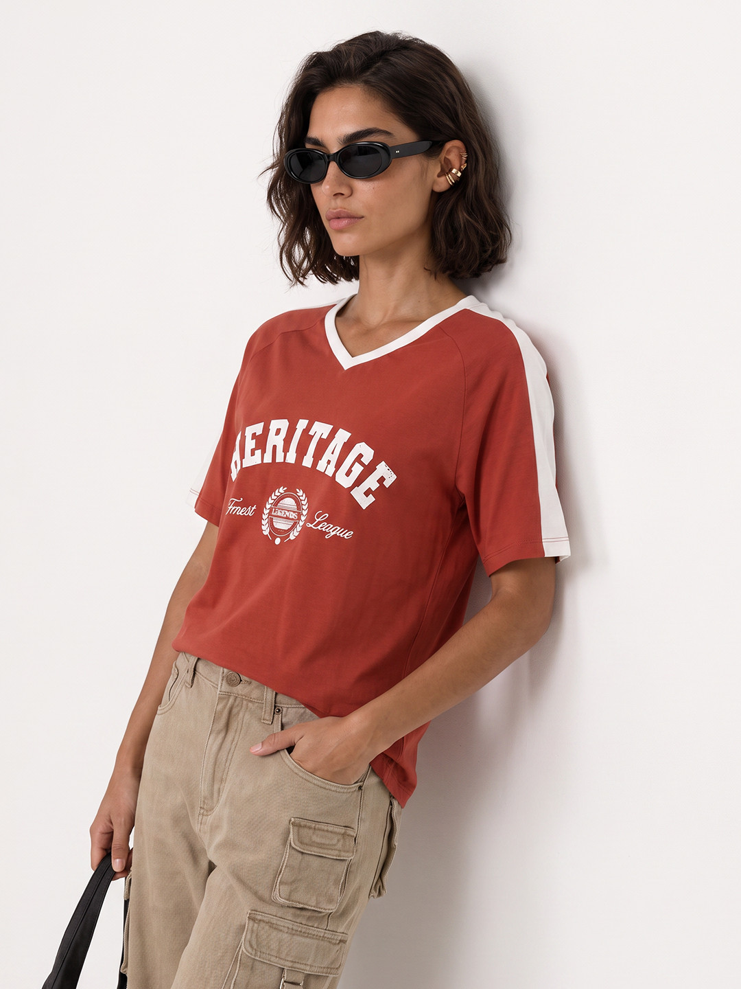 The Roadster Life Co. Typography Printed V-Neck T-shirt