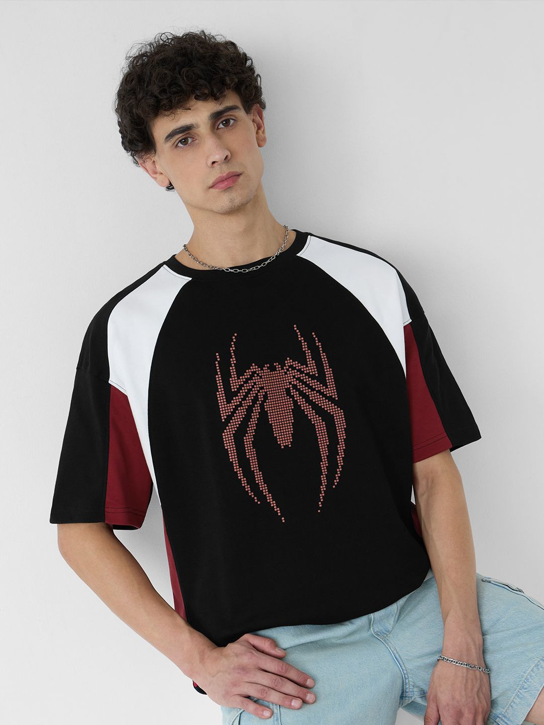 The Souled Store Men Oversized Spider Man Black Tshirts