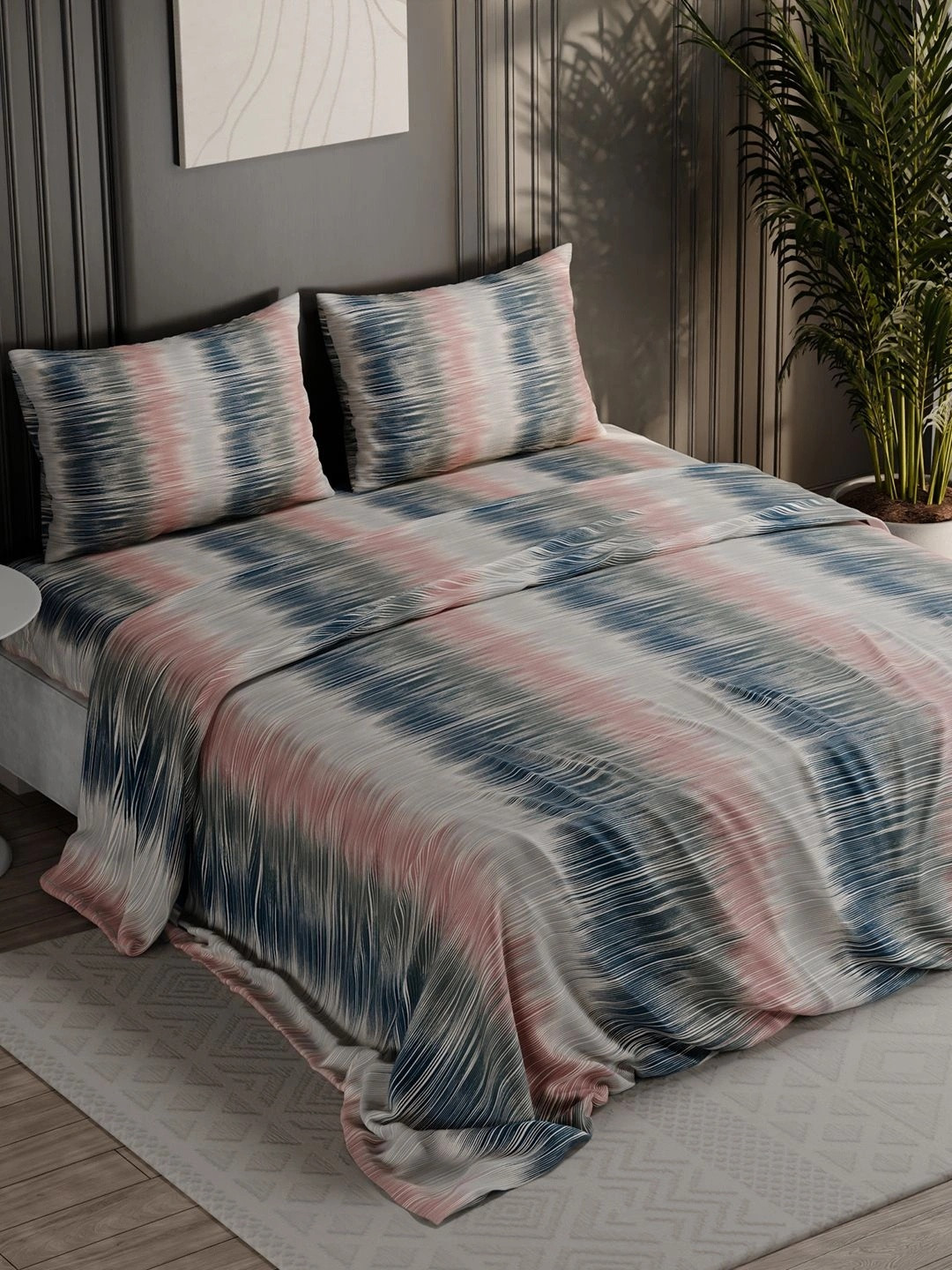BLISSHOME Multicoloured 150 TC King Bedsheet with 2 Pillow Covers