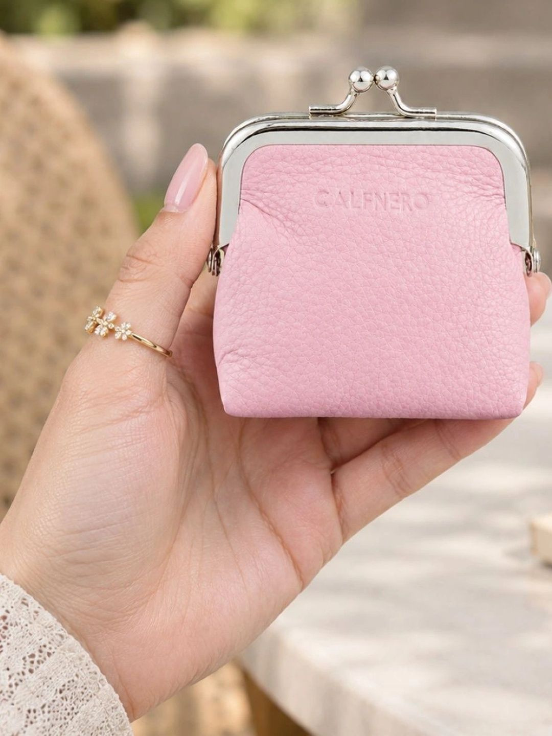 CALFNERO Unisex Textured Leather Zip Around Wallet