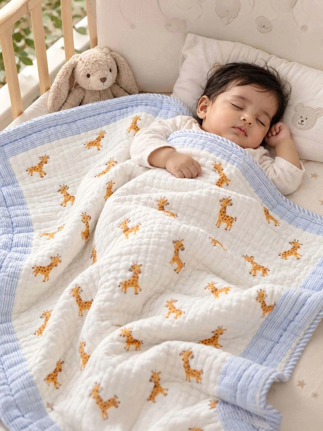 Moms Home Kids Yellow & White Printed Mild Winter 500 GSM Organic Cotton Single Bed Quilt