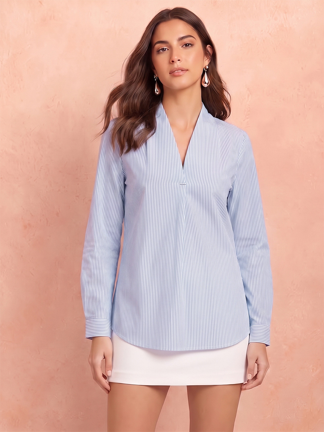 all about you Striped V-Neck Pure Cotton Top