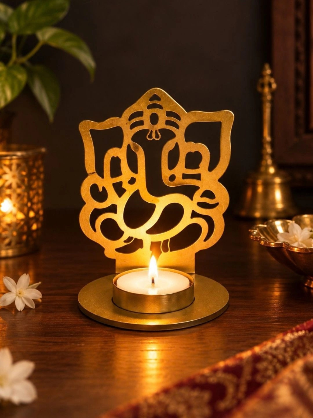 Artisyn Brown Textured Ganesha Tea Light Holder