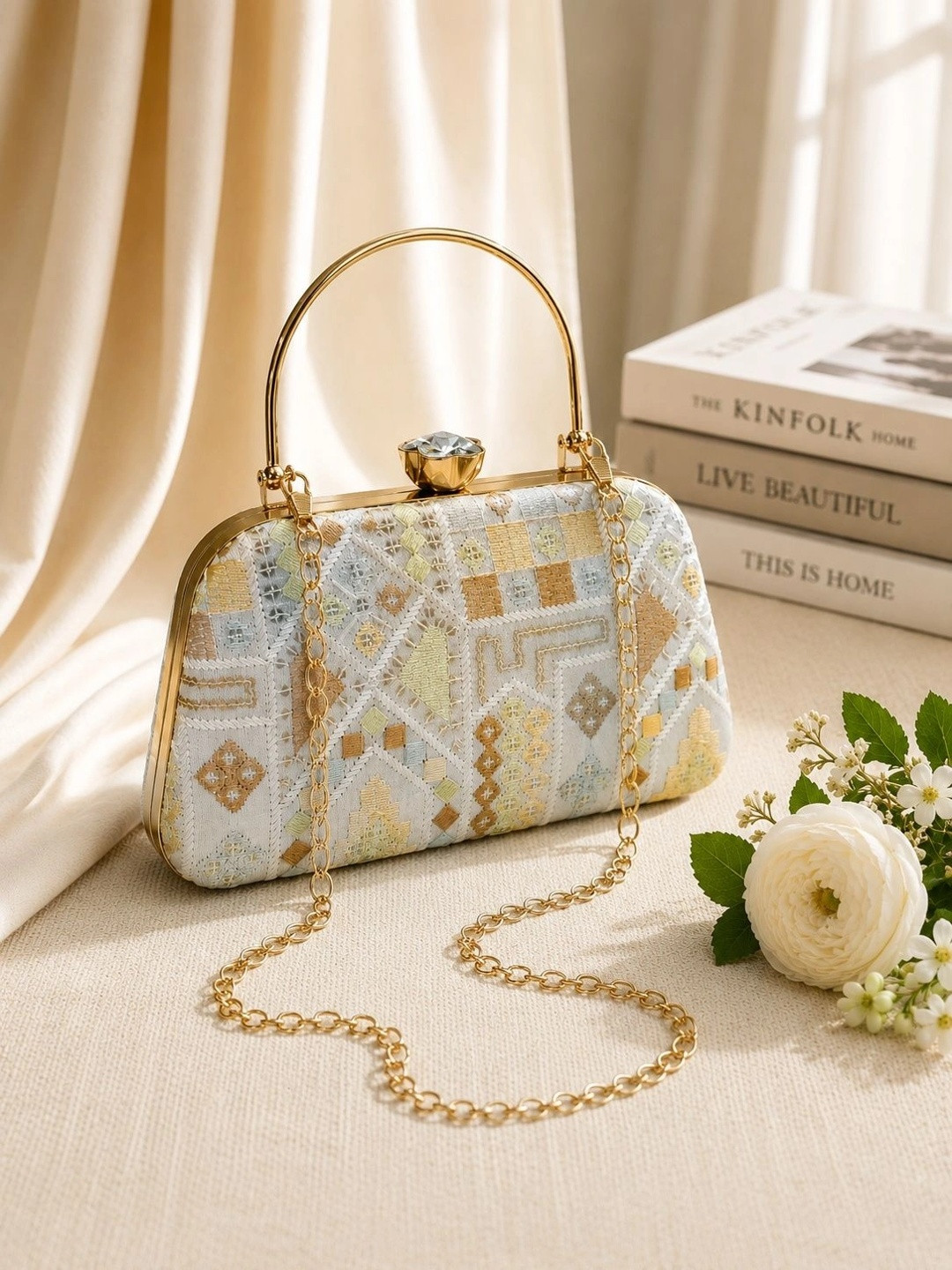 Anouk Embroidered Embellished Box Clutch