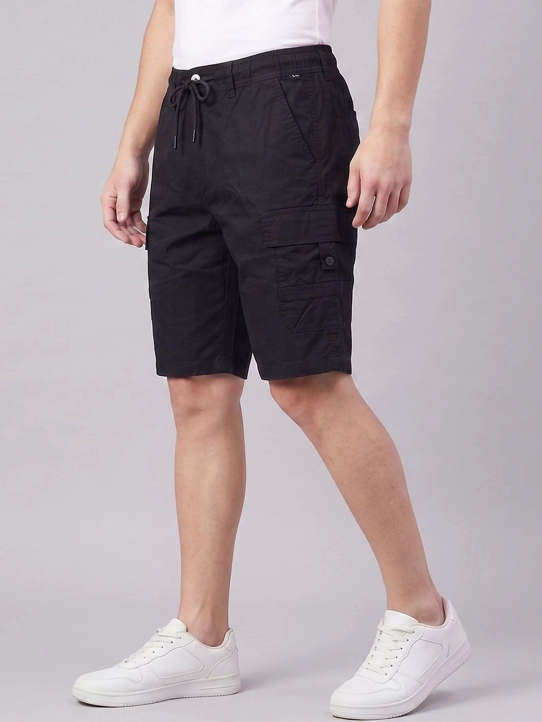 TJ99 Men Black Cotton Cargo Capri