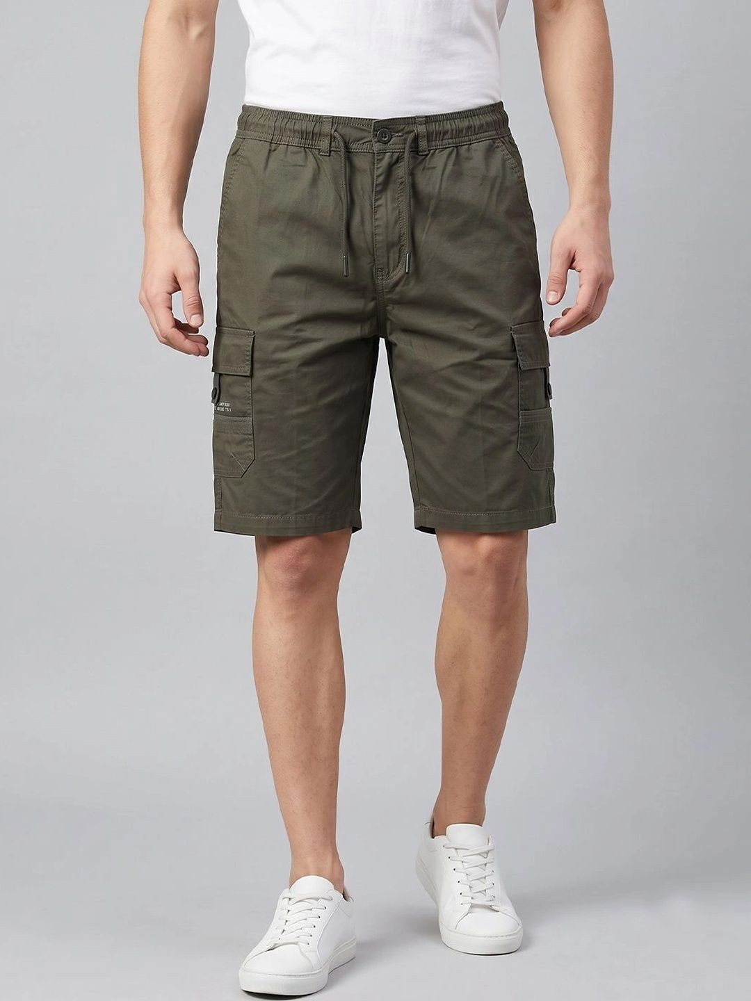 TJ99 Men Olive Green Cotton Cargo Capri