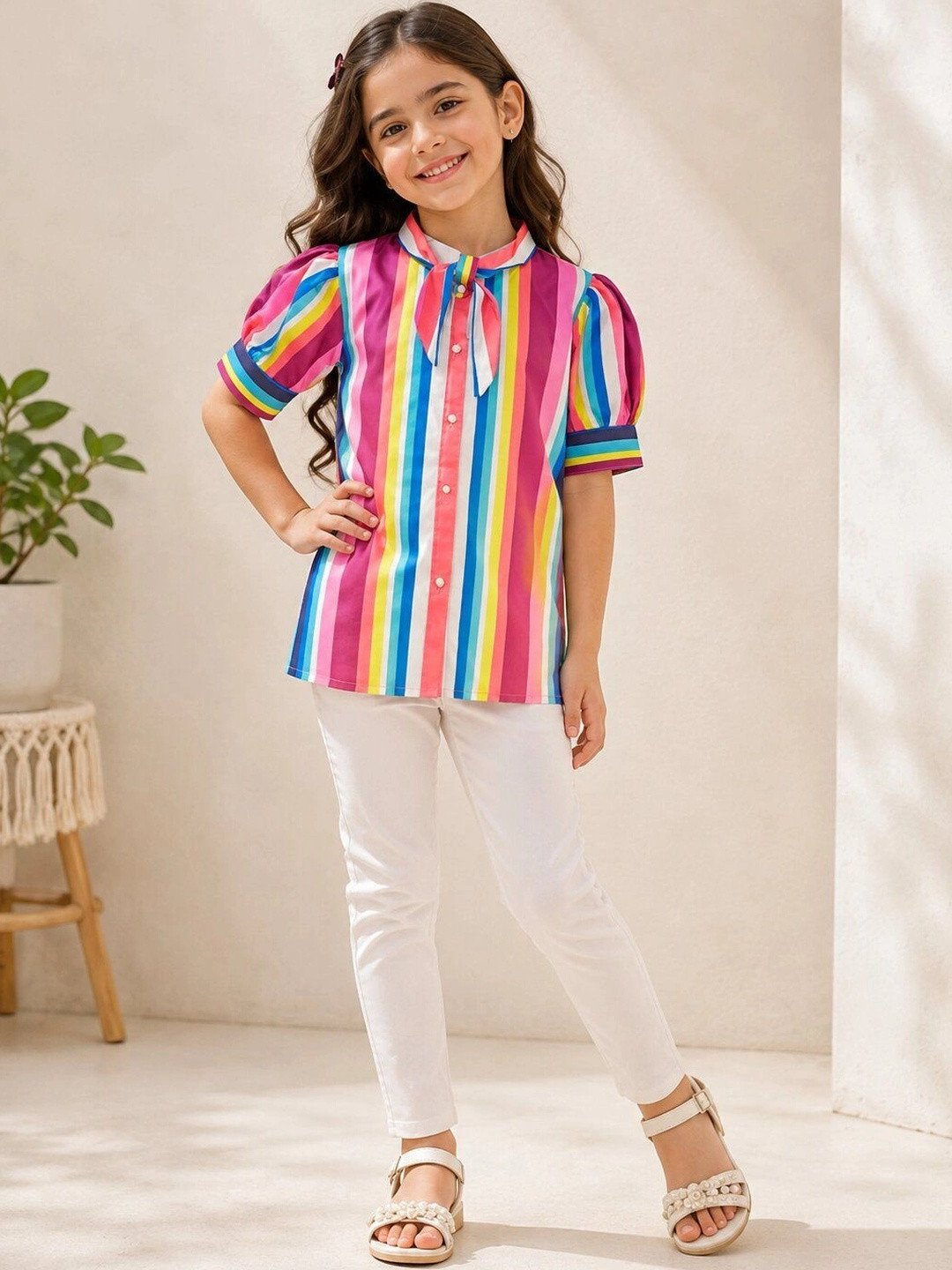 YK Striped Puff Sleeve Top