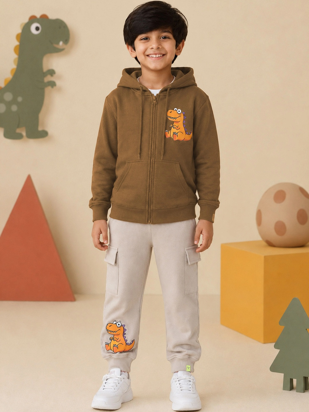 KiddoPanti Boys Printed Hooded Neck Tracksuits