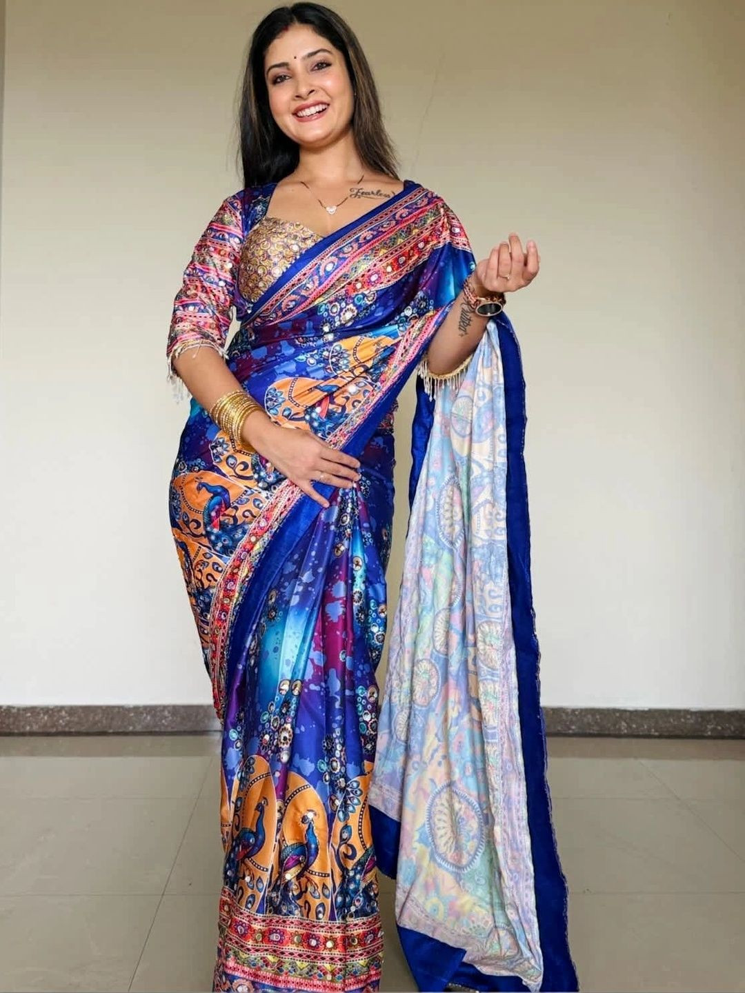 DJV Fashion Floral Patchwork Organza Saree