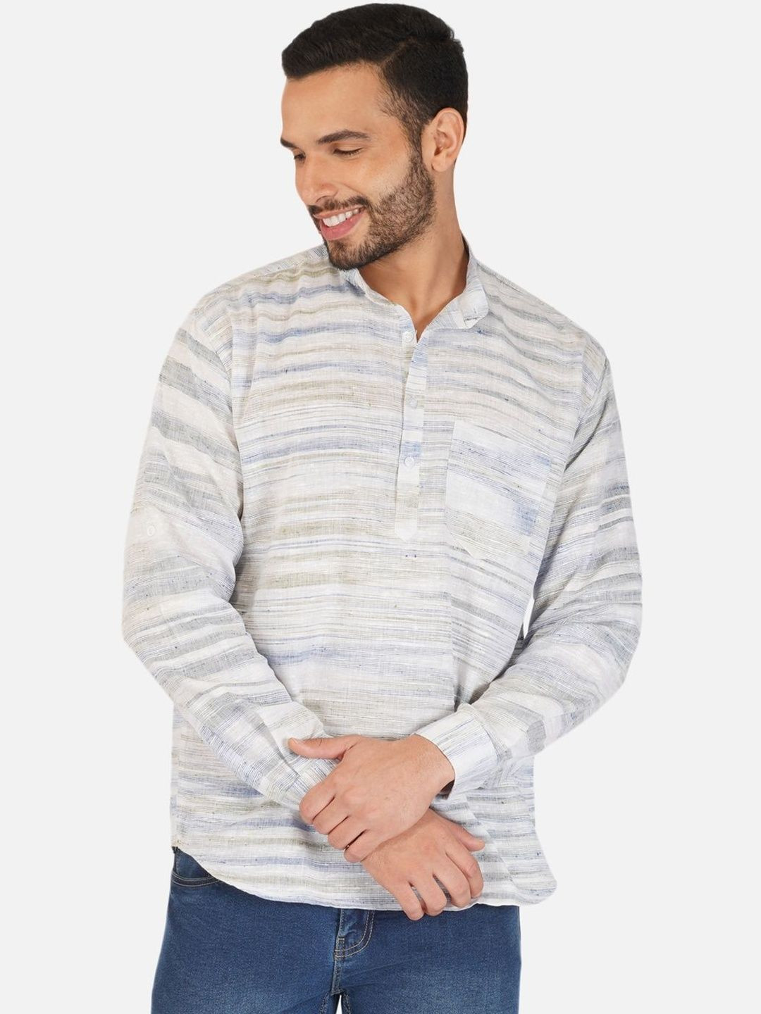 KHADDARVAS Men Striped Khadi Shirt