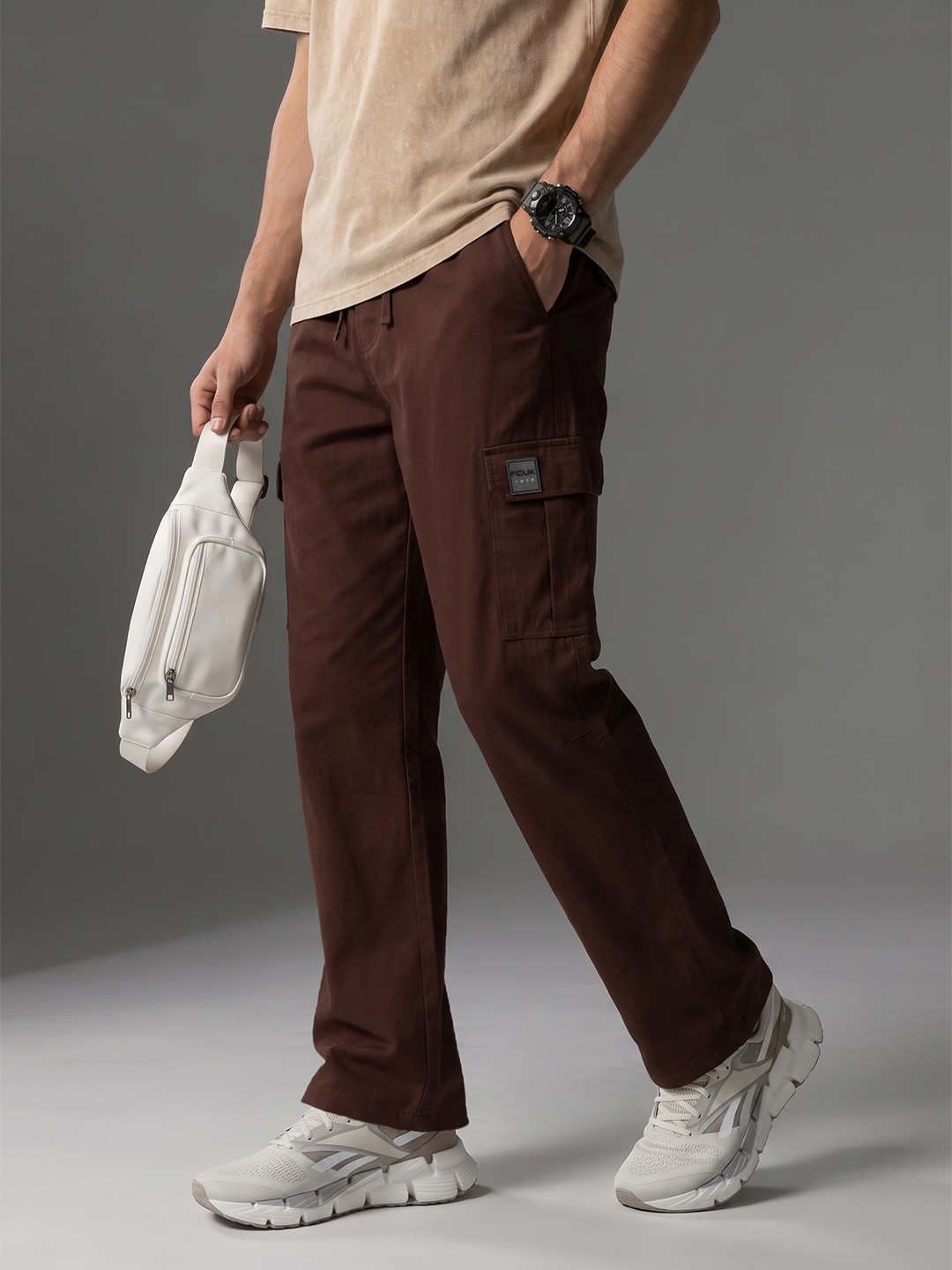 FCUK Men Smart Pleated Cargos Trousers