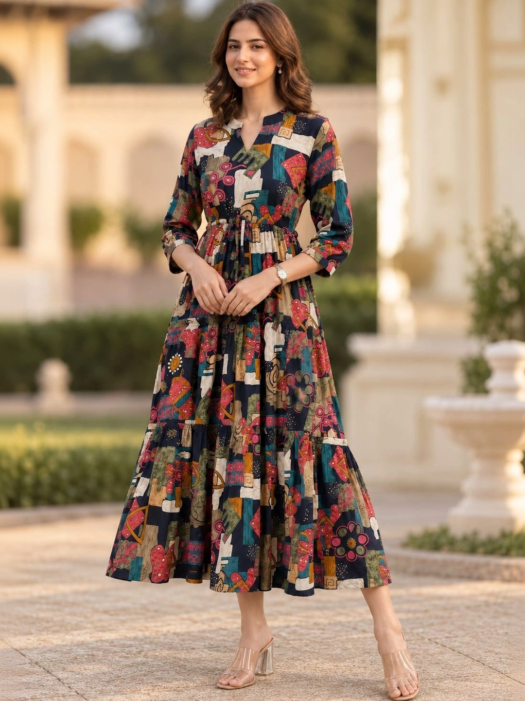 Manqsh by Claura Print A-Line Midi Dress