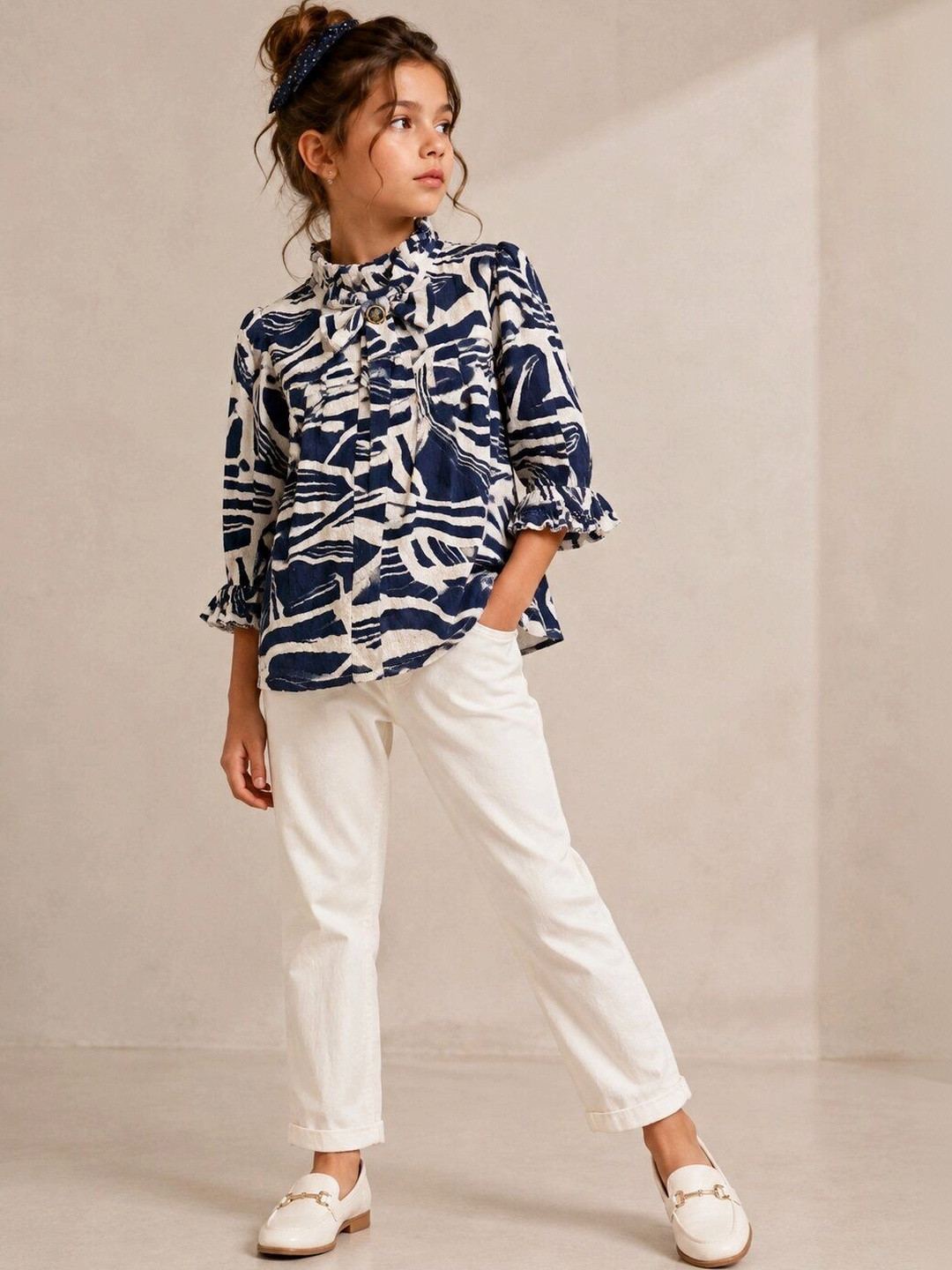 BAESD Print Flared Sleeve Ruffles Top
