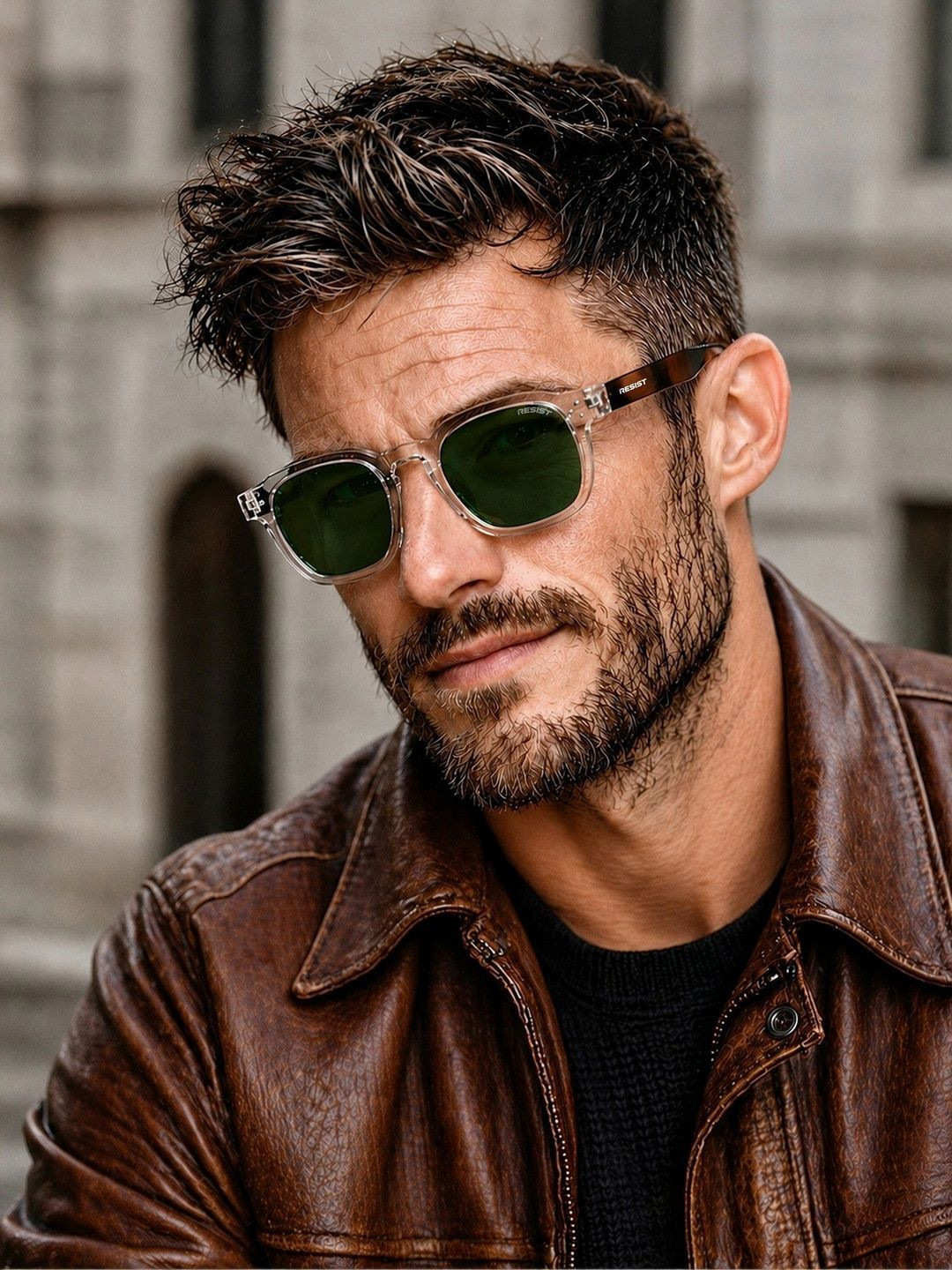 RESIST EYEWEAR Unisex Green Lens & Silver-Toned Square Sunglasses with