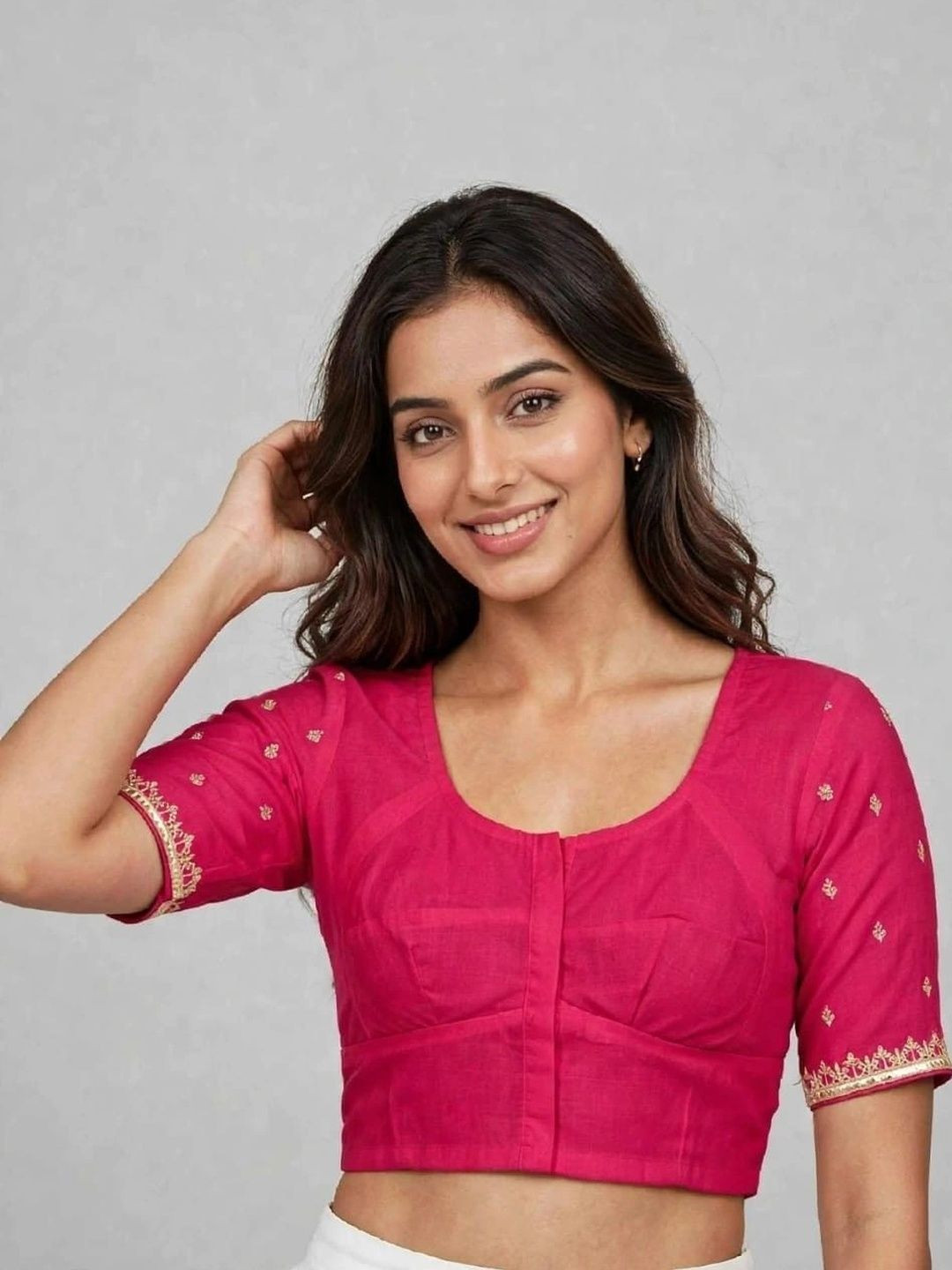 Binatex Women Cotton Embroidered Zari Saree Blouse