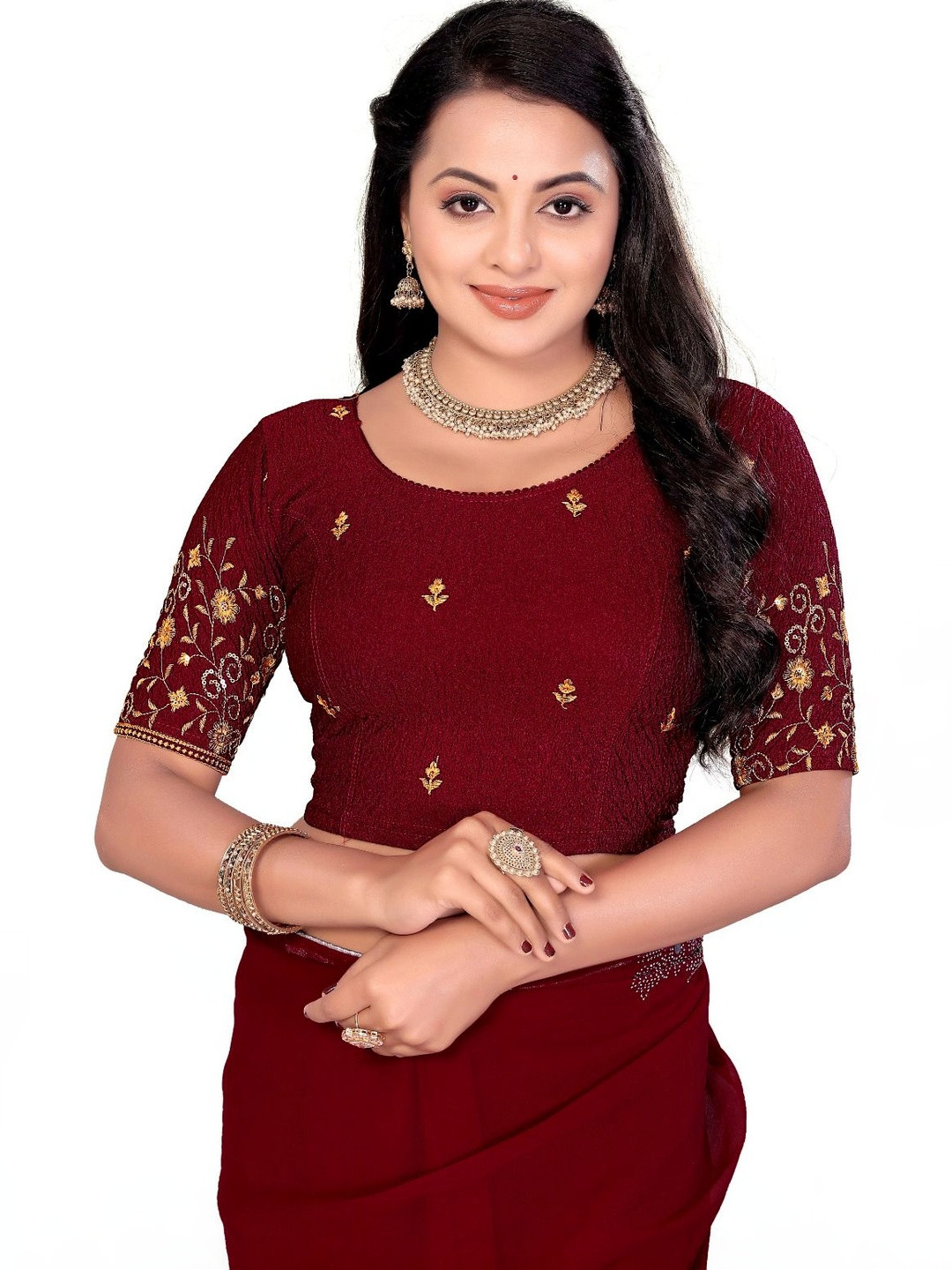 DivineDivaSNP Cotton Embroidered Thread Work Saree Blouse