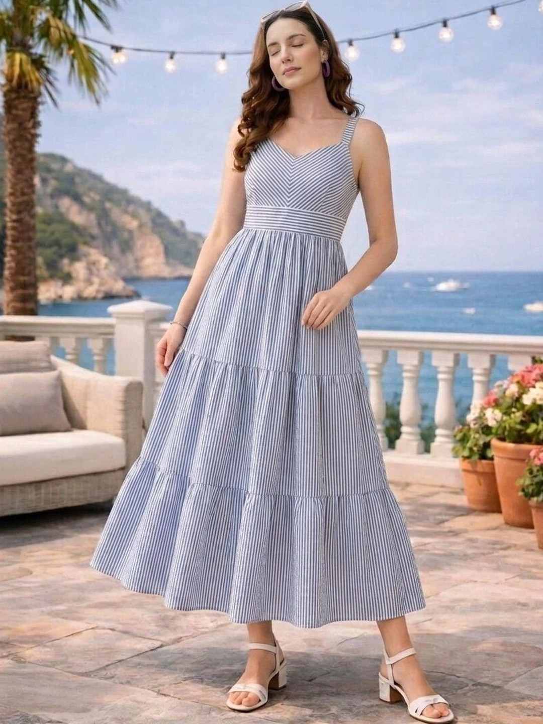 MATMA FASHION Cotton Striped A-Line Maxi Dress