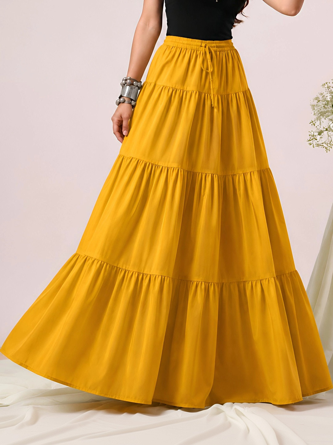 HARAYE Women Tiered Maxi Flared Skirt