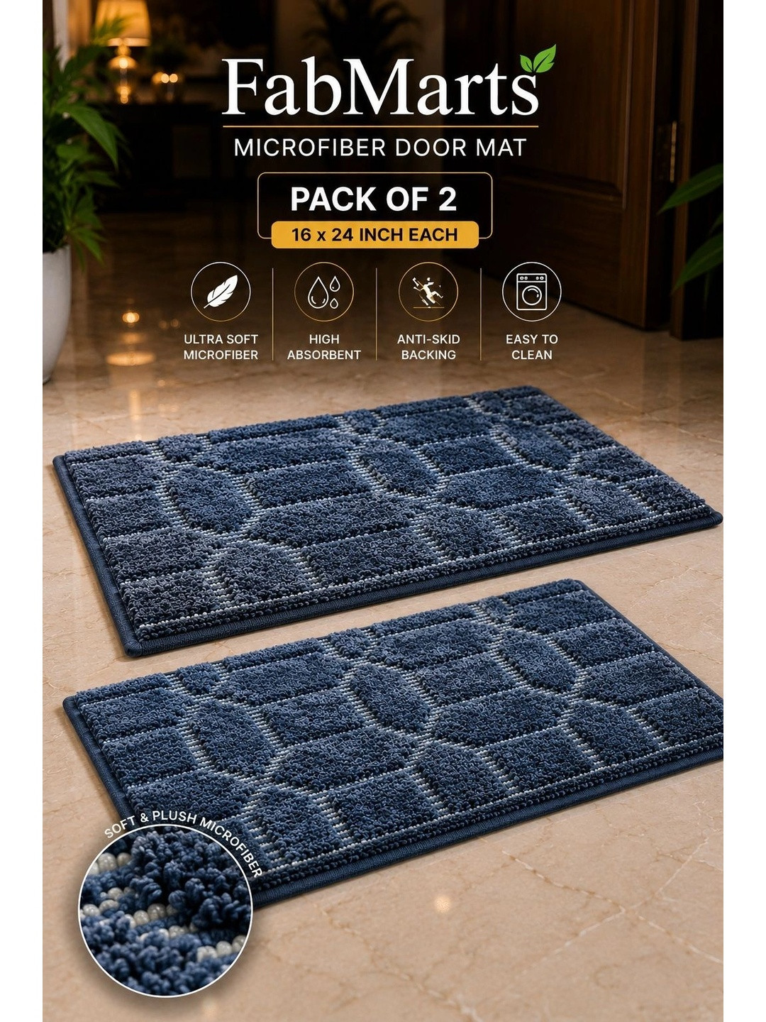 FabMarts 2-Pcs Grey Anti Skid Door Mats