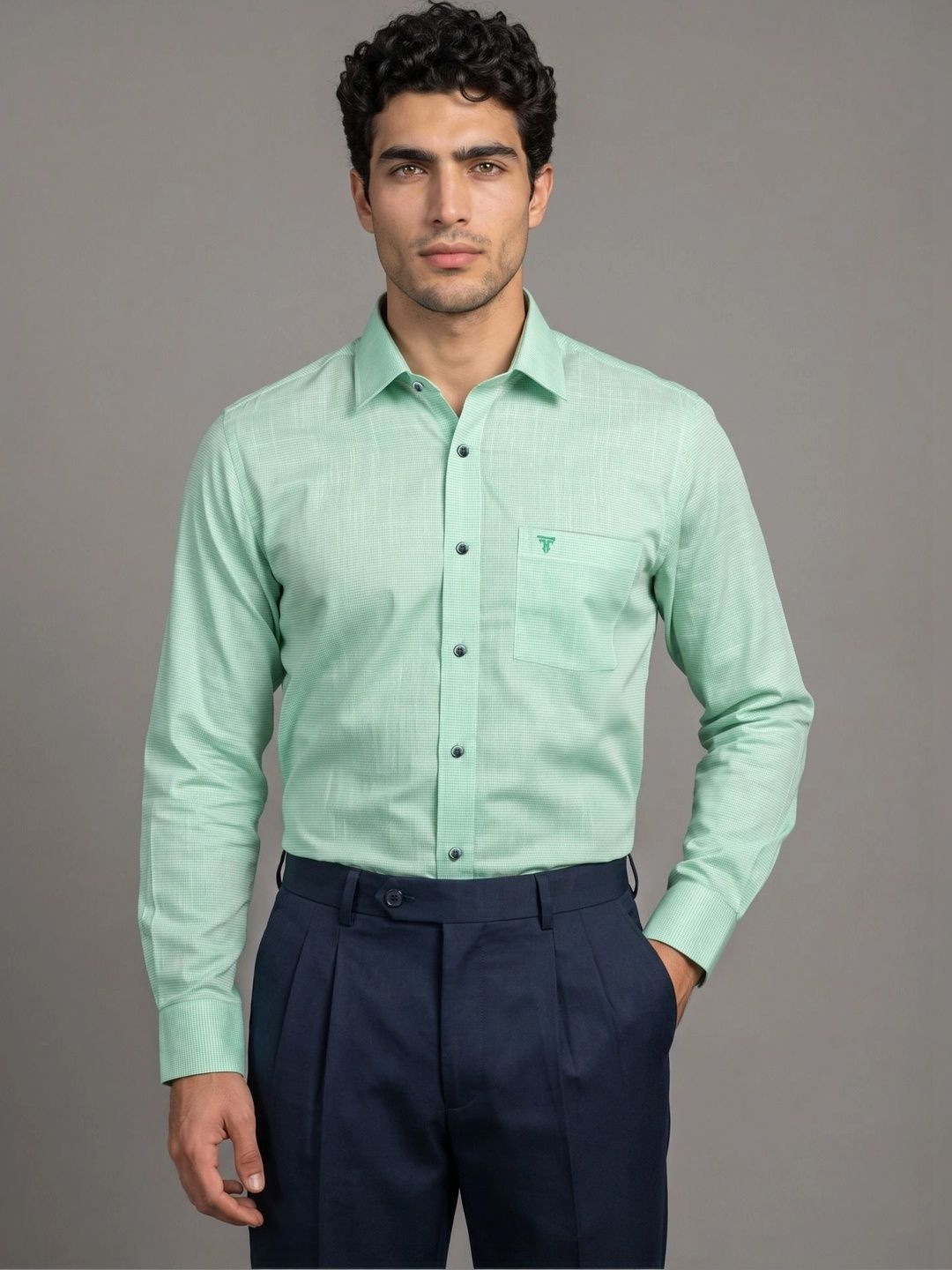 Hamercop Green Houndstooth Check Amsler Cotton Shirt