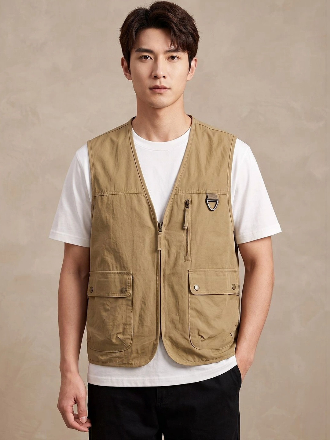 Suo V-Neck Woven Casual Waistcoat