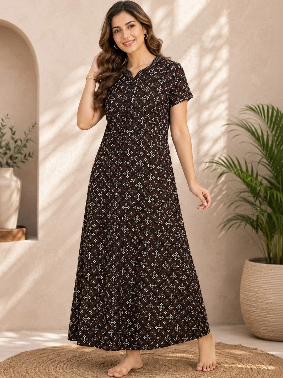 QUIRA Ethnic Motifs Printed Maxi Nightdress
