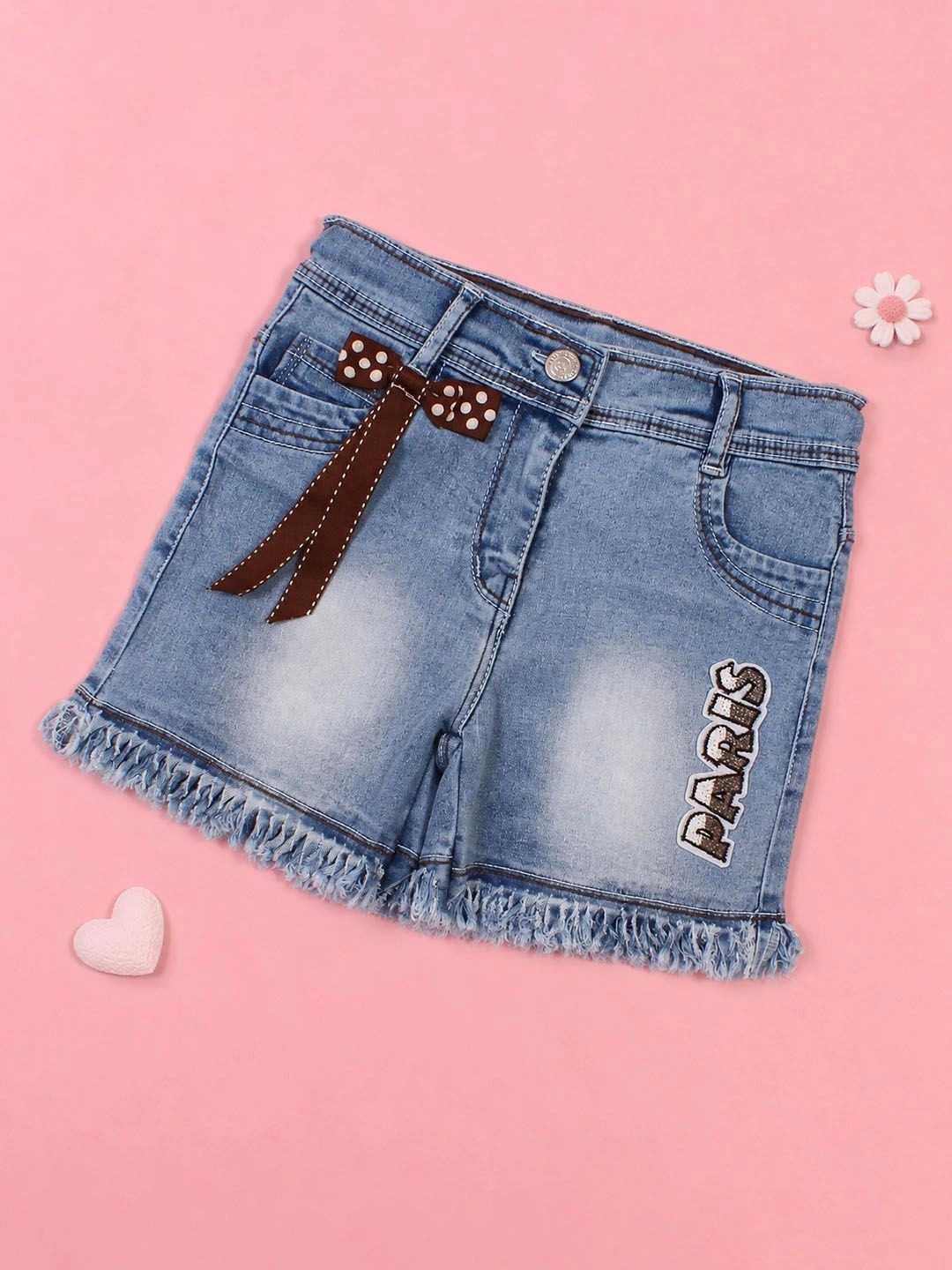 CUTECUMBER Girls Typography Denim Blend Shorts
