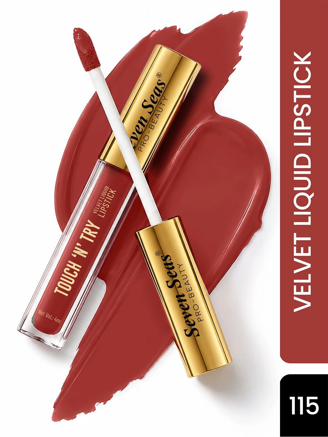 Seven Seas Touch N Try Velvet Matte Waterproof Liquid Lipstick - 4 ml - Shade 115