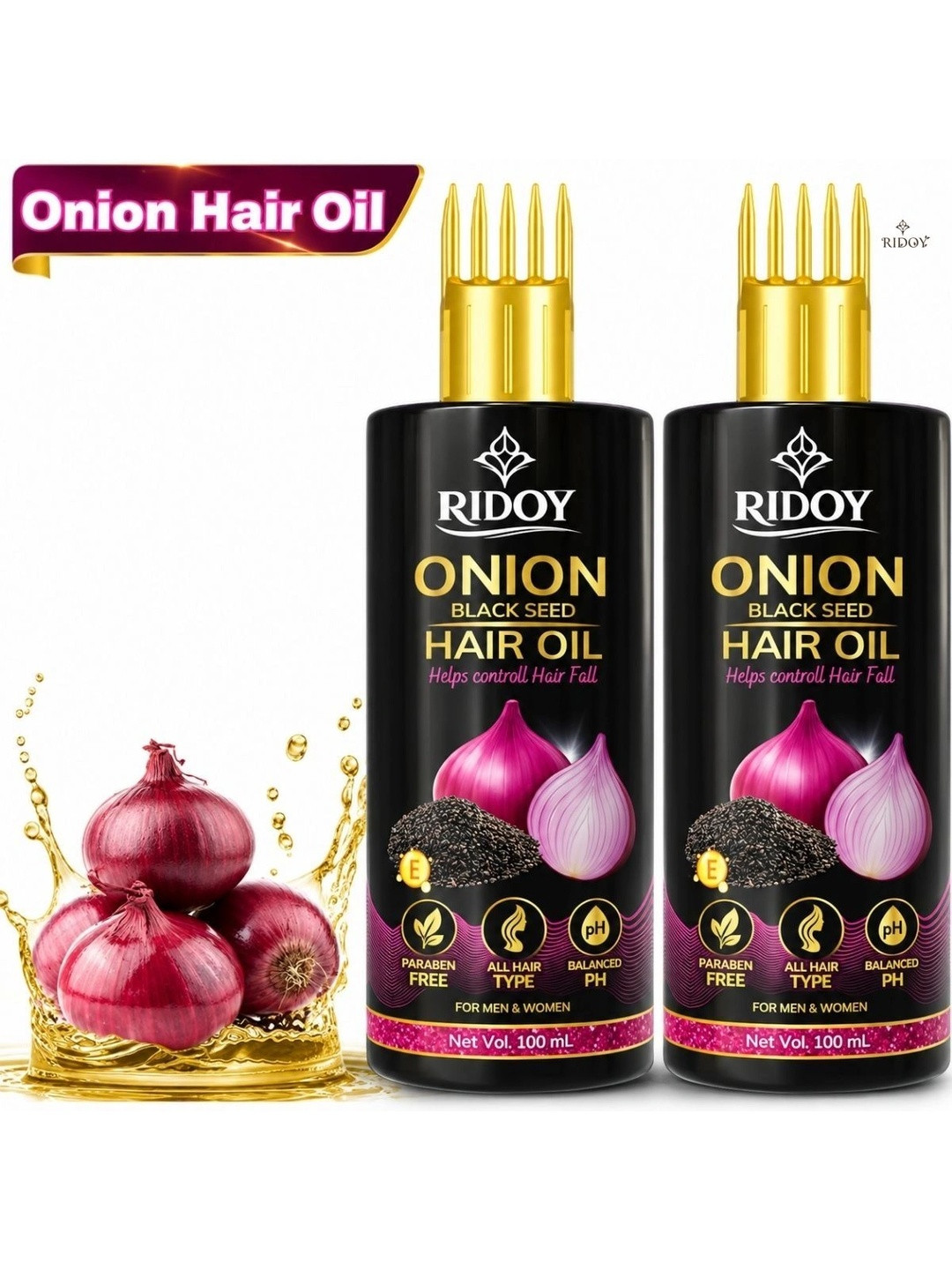 ridoy Set Of 2 Onion Black Seed Hair Oil For Hair Growth - 100 ml Each