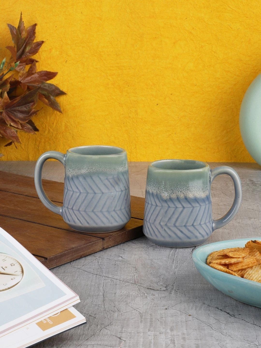 MIAH Decor Grey Textured Ceramic Microwave Safe 2 Piece Mugs-260ml