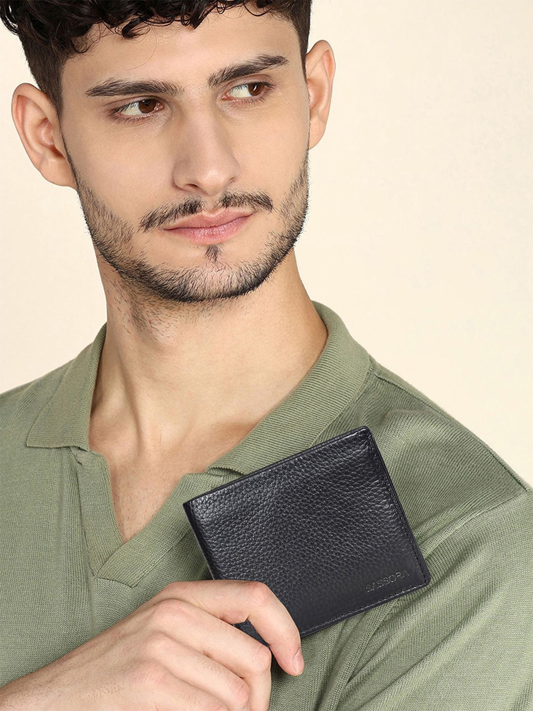 Sassora Men Bow Detail Leather Two Fold Wallet