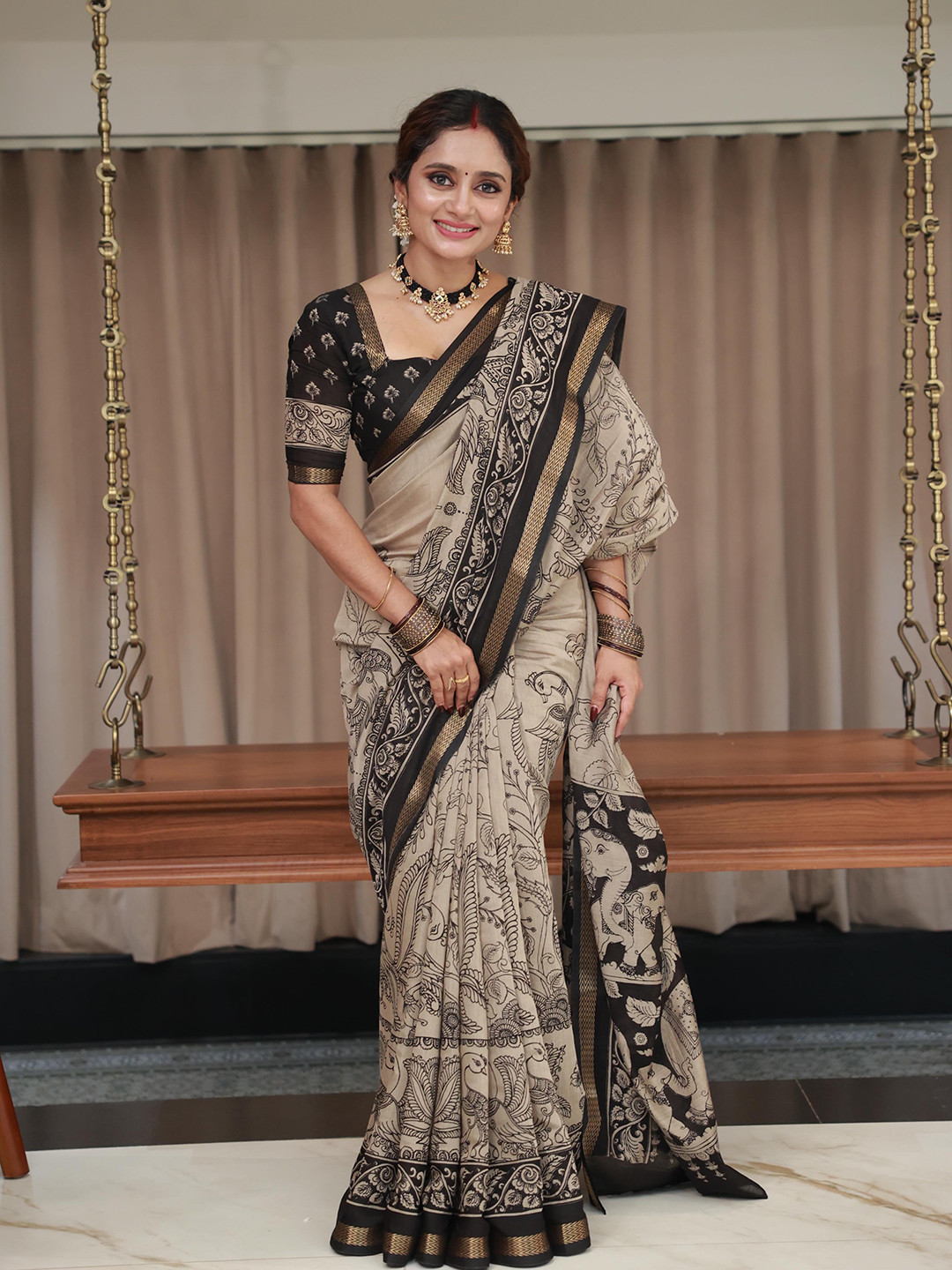 Sutrani  Women Kalamkari Silk Cotton Handloom Saree