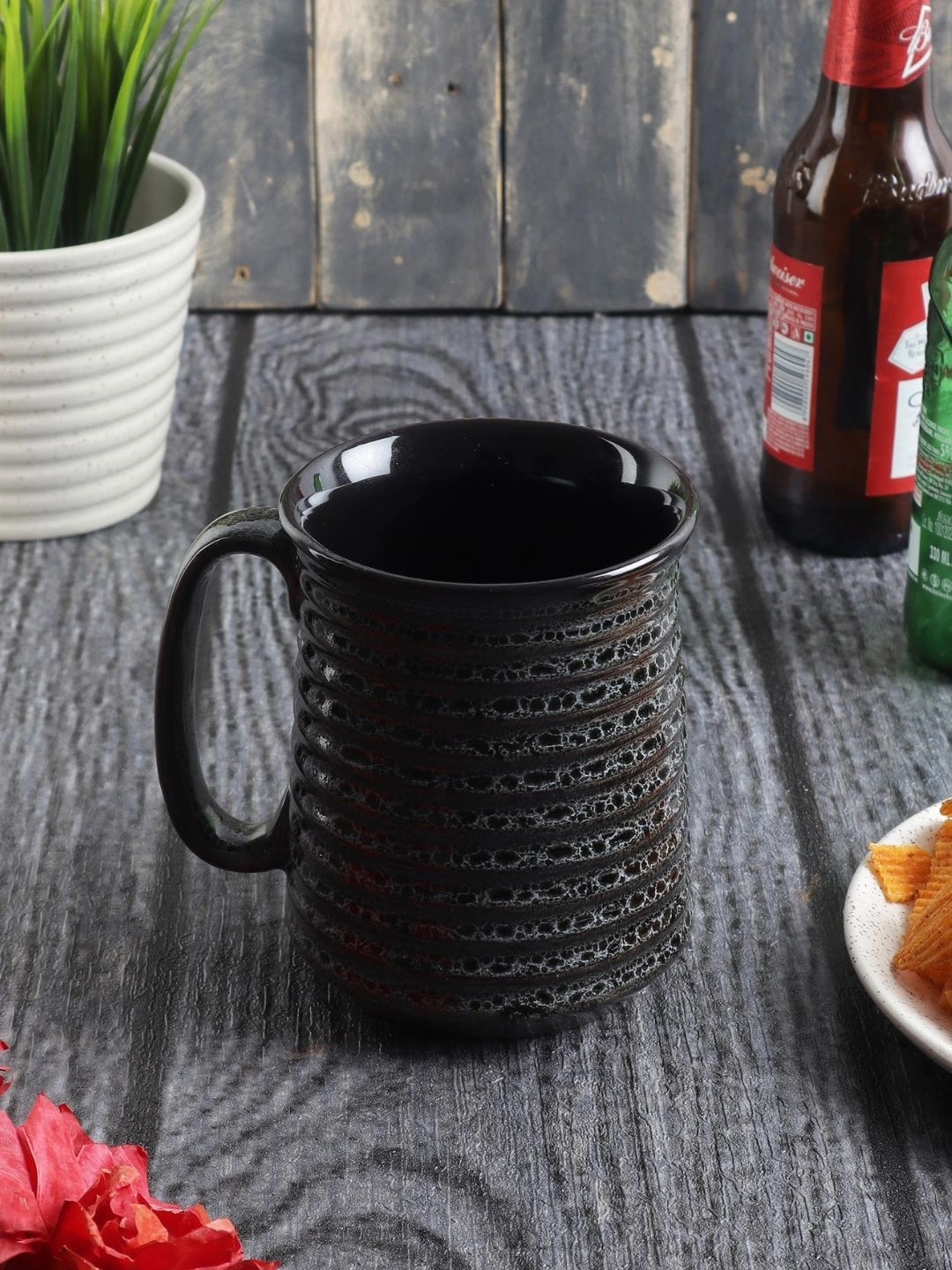 MIAH Decor Finley Name Personalised Black Textured Ceramic Microwave Safe Mug-200ml