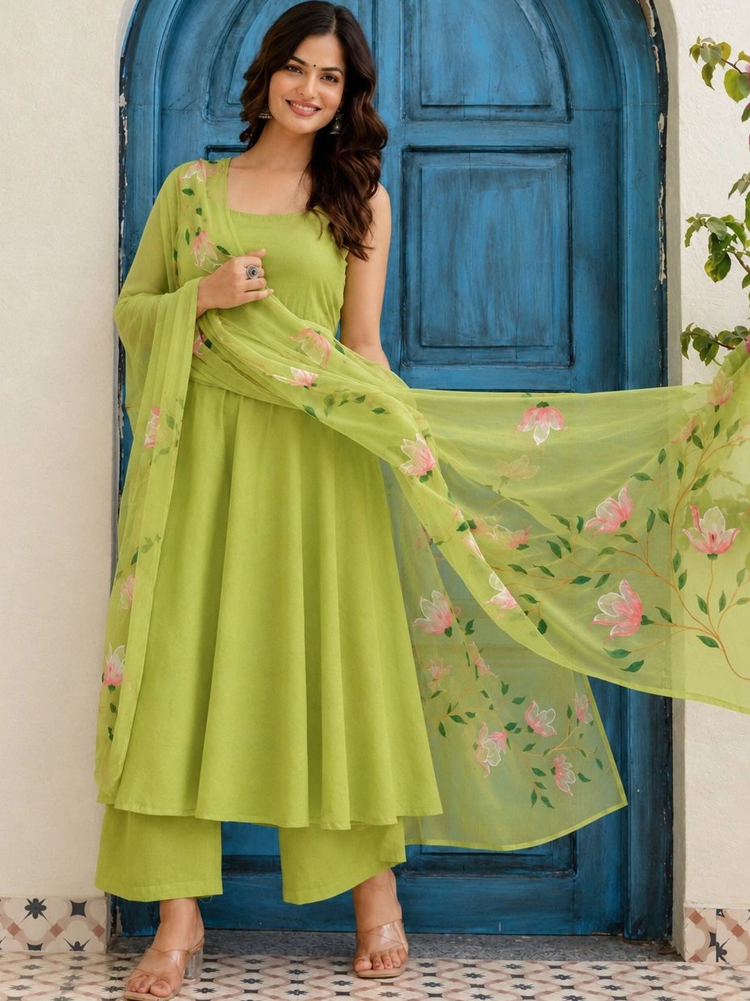 Colorvibes Women Floral Regular Pure Cotton Kurta with Palazzos & With Dupatta