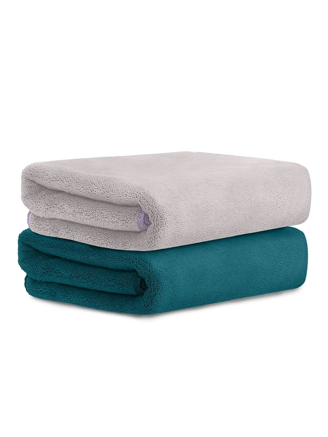 HOUSSE 2-Pcs Sea Green & Grey 450 GSM Super Soft & Light WeightHandTowels
