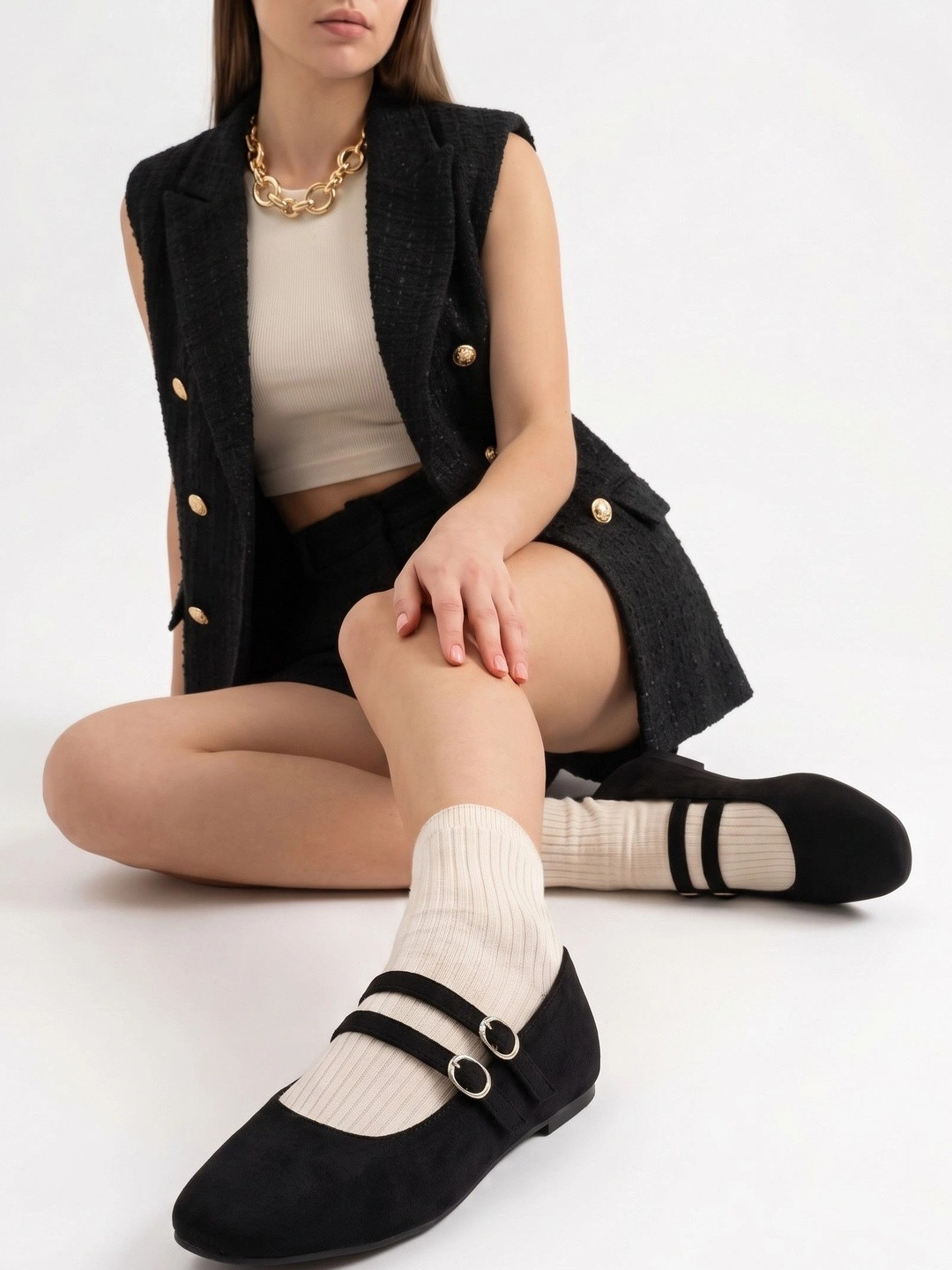The Roadster Lifestyle Co Round Toe Buckle Ballerinas