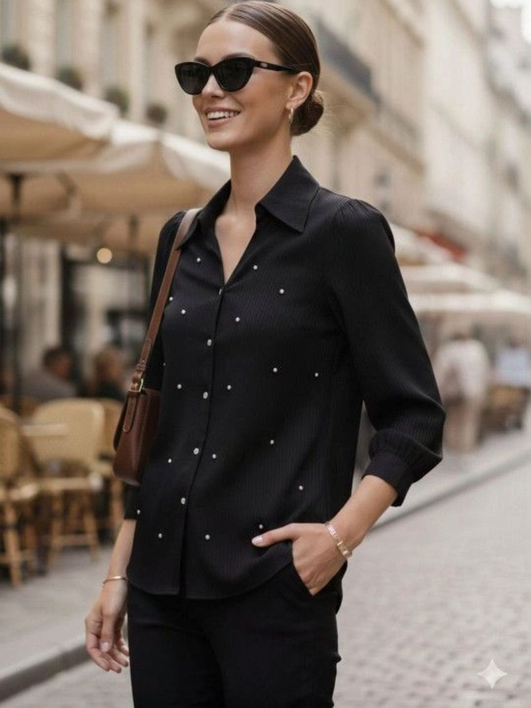 AROD Women Regular Fit Textured Casual Shirt