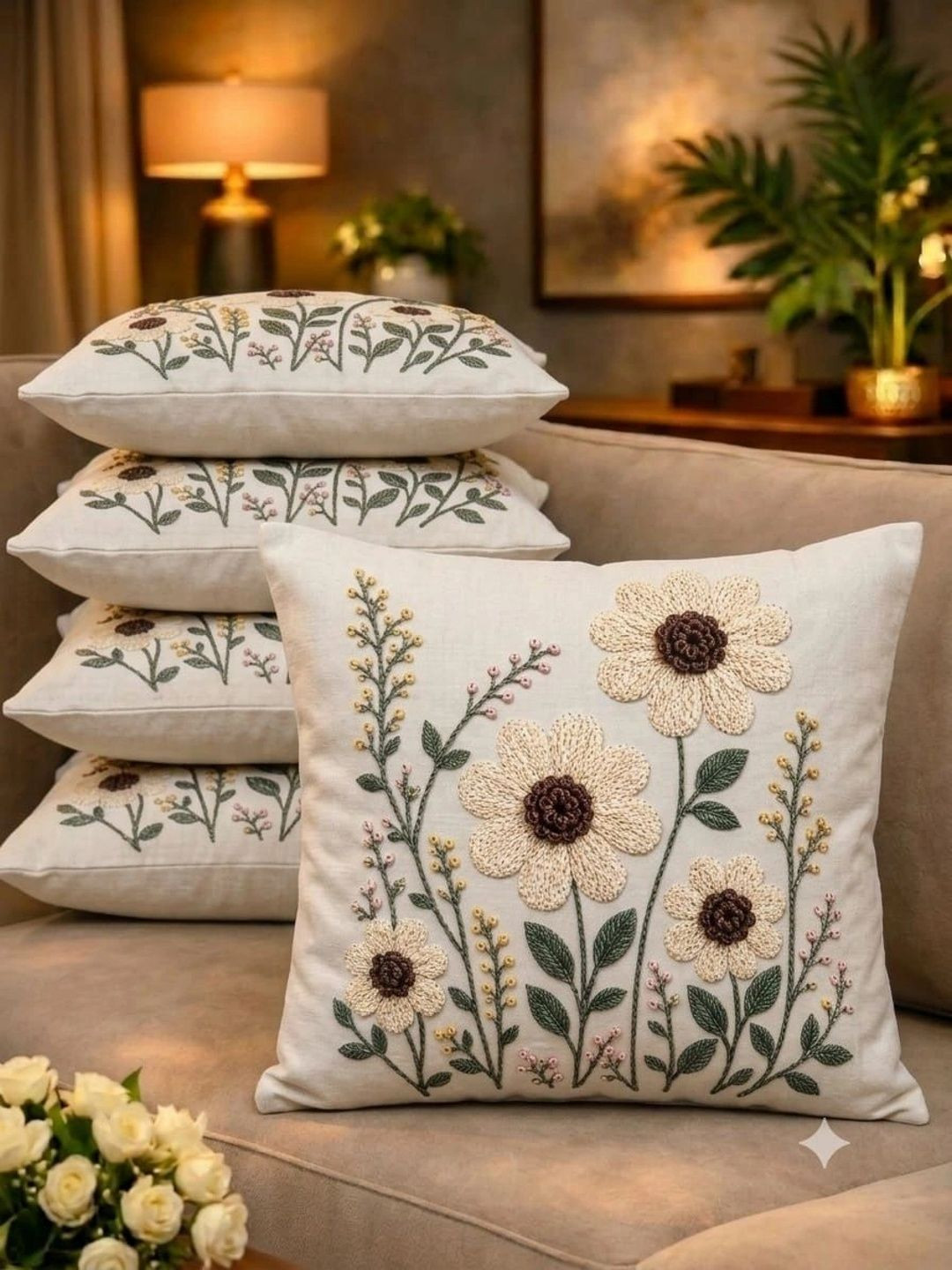 RAINBOW FURNISHINGS Set of 5 Floral Square Cushion Covers