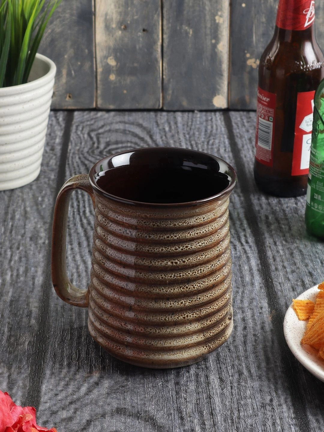 MIAH Decor Gorbandh Brown Striped Stoneware Handmade Mug-250ml