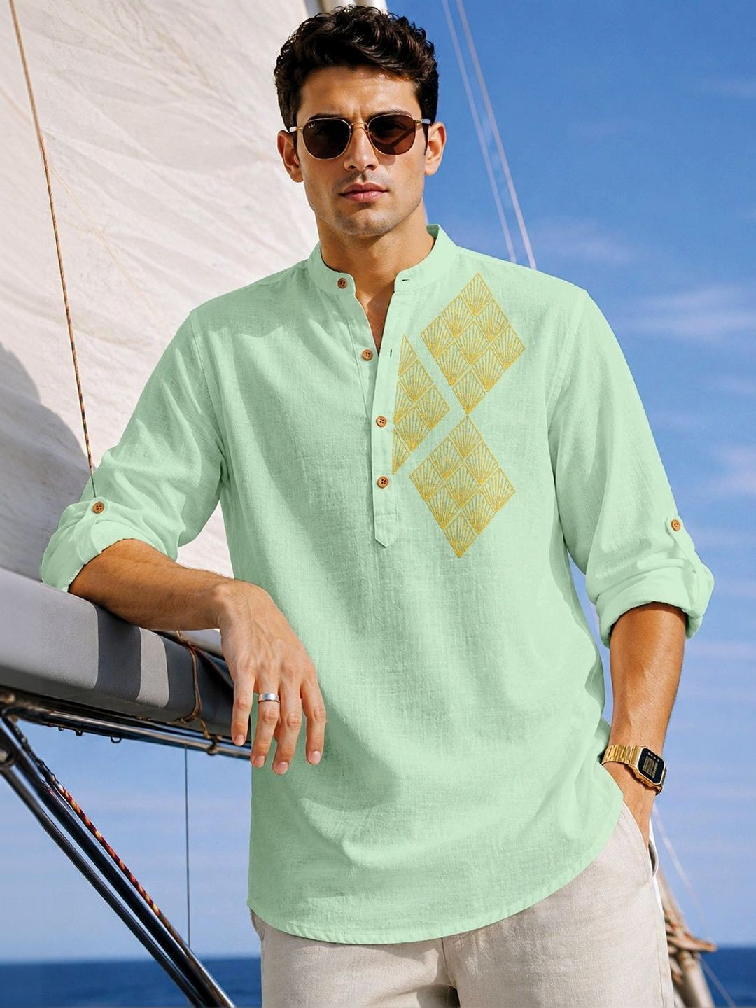 CLOTHING VEDA Geometric Printed Men's Short Kurta Shirt