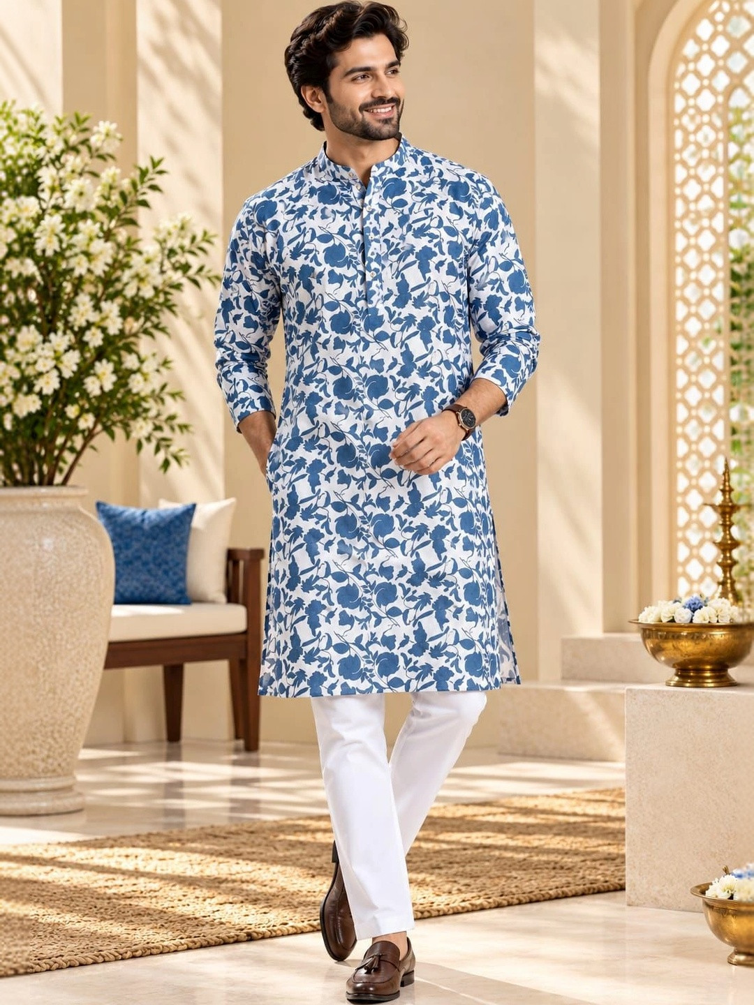 Stuffie Land Floral Printed Regular Pure Cotton Kurta With Pyjamas