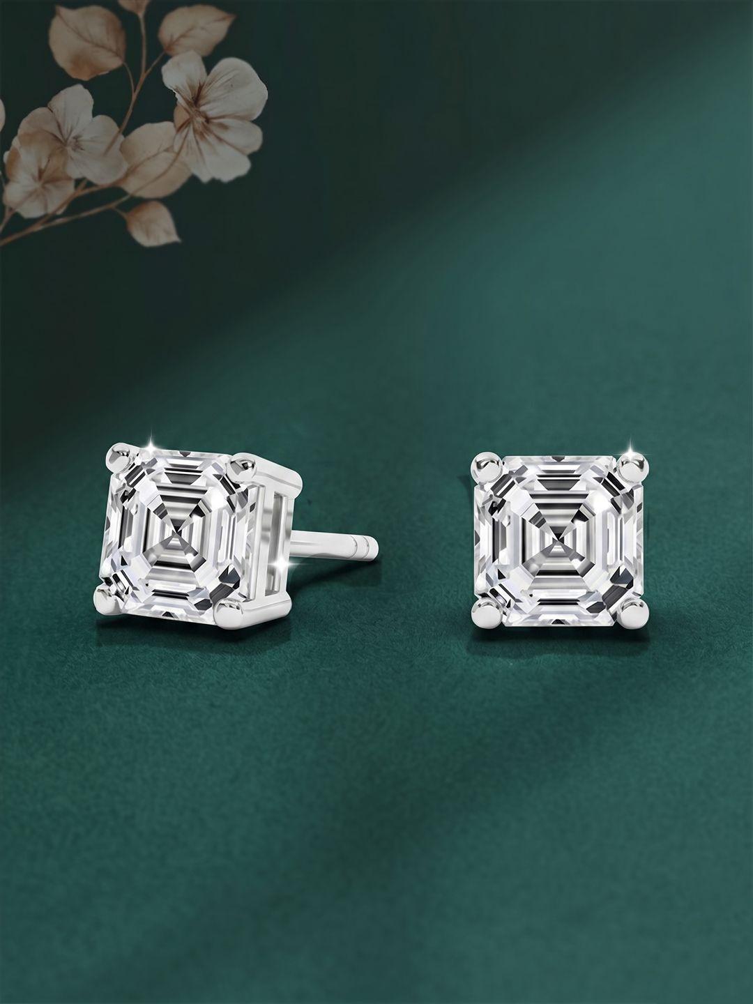 Caratiro Women 925 Sterling Silver Asscher Cut Moissanite Stud Earrings