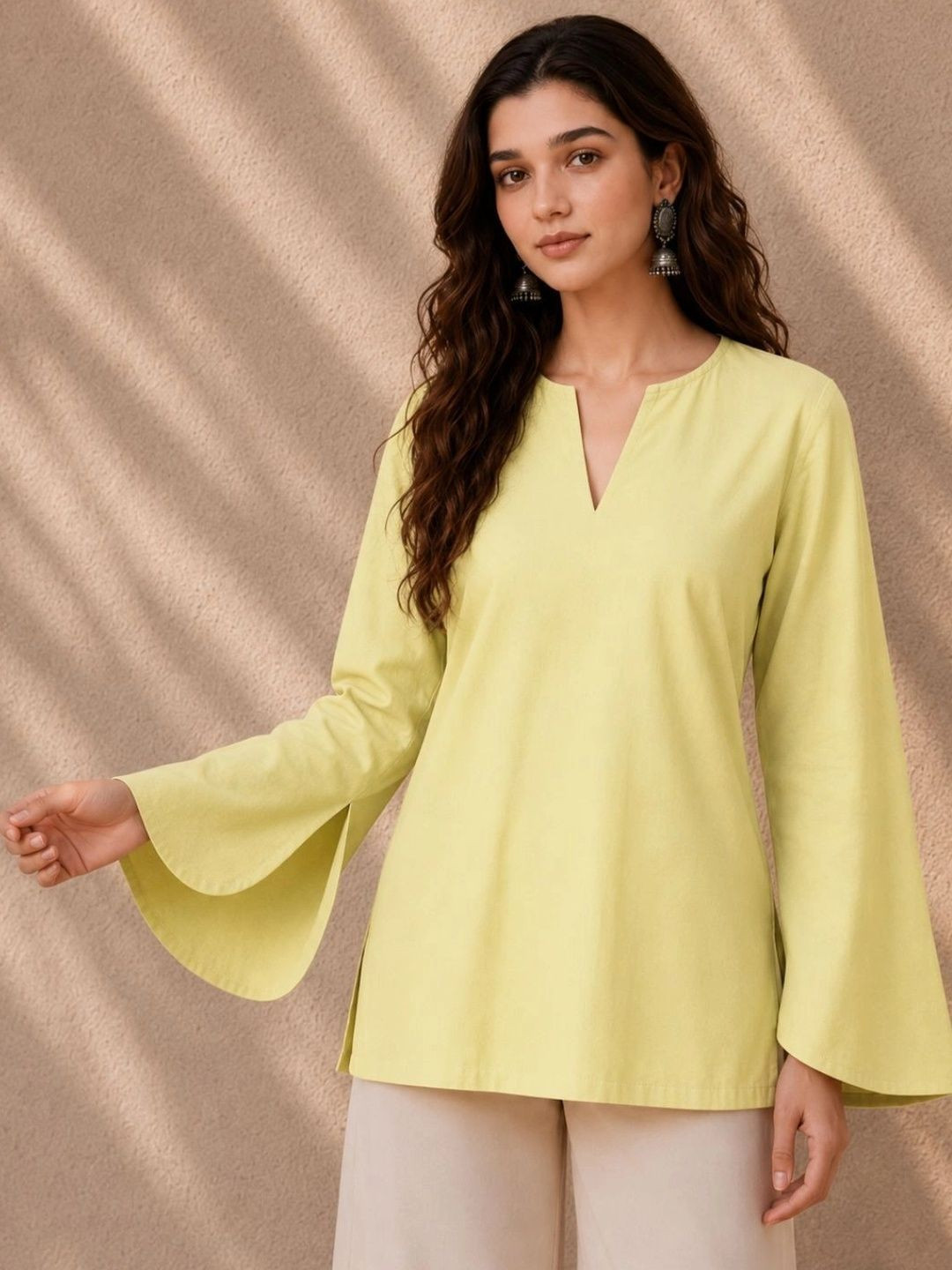 VIRELLE - LUXURY WOMENSWEAR V-Neck Flared Sleeves Kurti