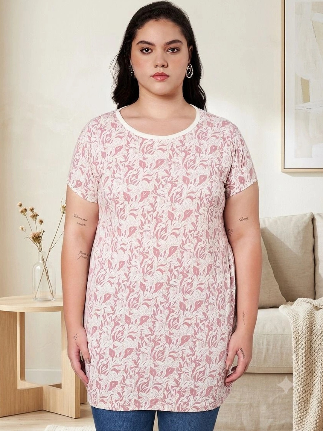 Startouch Floral Printed Round Neck Cotton T-shirt